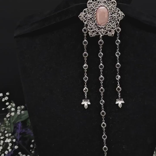 Art Nouveau Peach Moonstone Brooch: Gothic Bridal Fantasy Jewelry