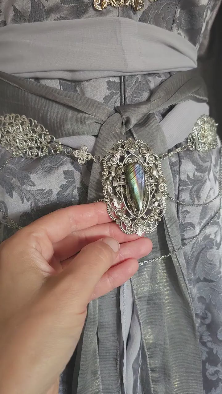 Fantasy Schmuckgürtel mit Labradorit ~ Elbischer Kettengürtel ~ Art Nouveau Hüftschmuck ~ größenverstellbar