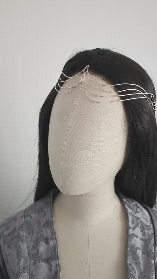 Braut Diadem ~ Größenverstellbarer Stirnschmuck ~ Versilberte Tiara ~ Elfen Krone