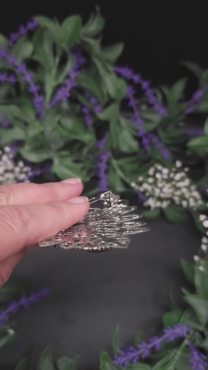 Haarspange für Brautfrisur ~ Vintage Fantasy Haarclip ~ Blauer Glascabochon und Blüten