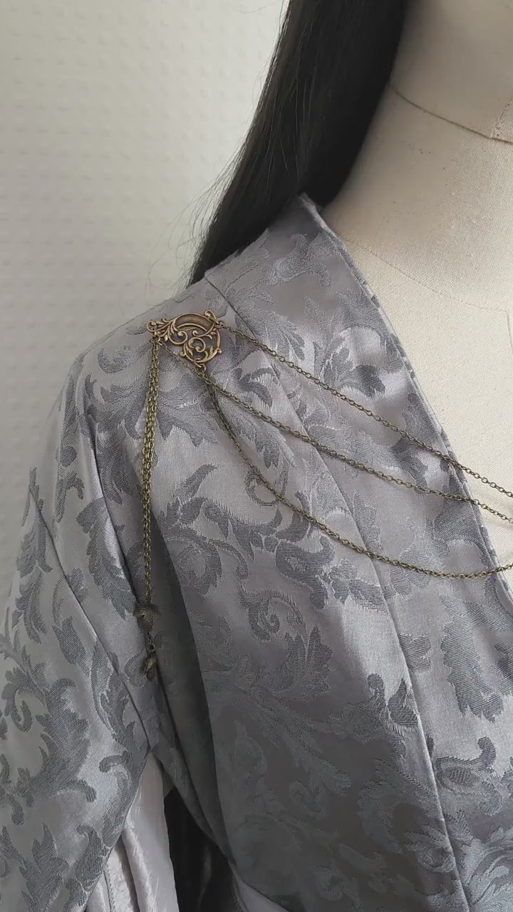 Labradorit Broschenkette ~ Fantasy Ausschnittschmuck mit Blättern ~ Cape Chain ~ Bronze Chain