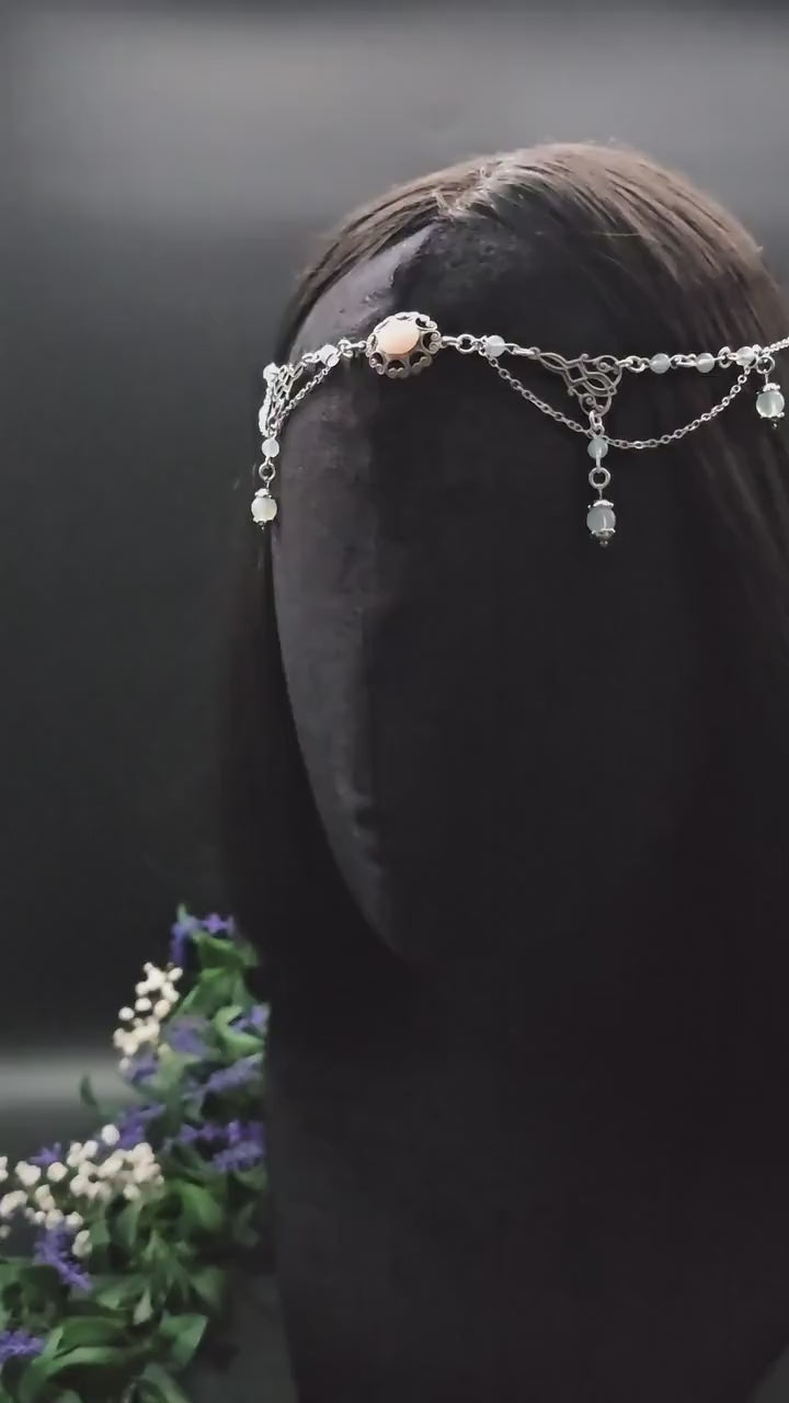 2-in-1 Headpiece & Collier ~ Opalith Cabochon ~ Witchy Elven Accessoire ~ Fantasy Haarschmuck~ Größenverstellbar