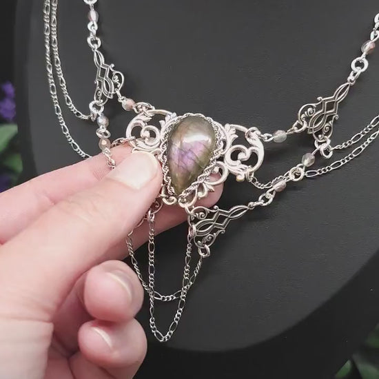 Labradorit Halskette - Art Nouveau Collier - Brautschmuck - Größenverstellbar - Unikat