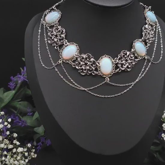 Opalite Choker: Gothic Victorian Style Necklace, Adjustable Length