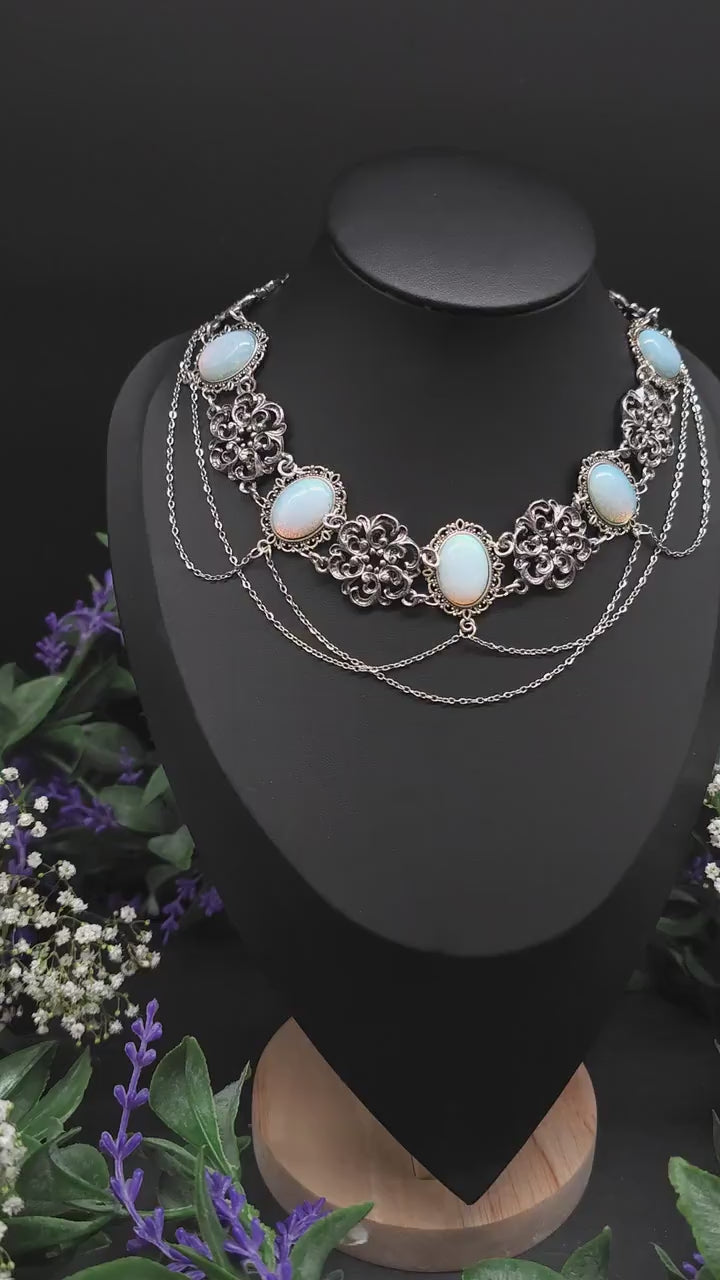 Opalite Choker: Gothic Victorian Style Necklace, Adjustable Length