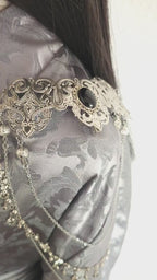 Broschen Paar mit Blaufluss Cabochon ~ Kostüm Accessoire ~Pin Brosche Schalnadel ~ Hochzeits-Schmuck