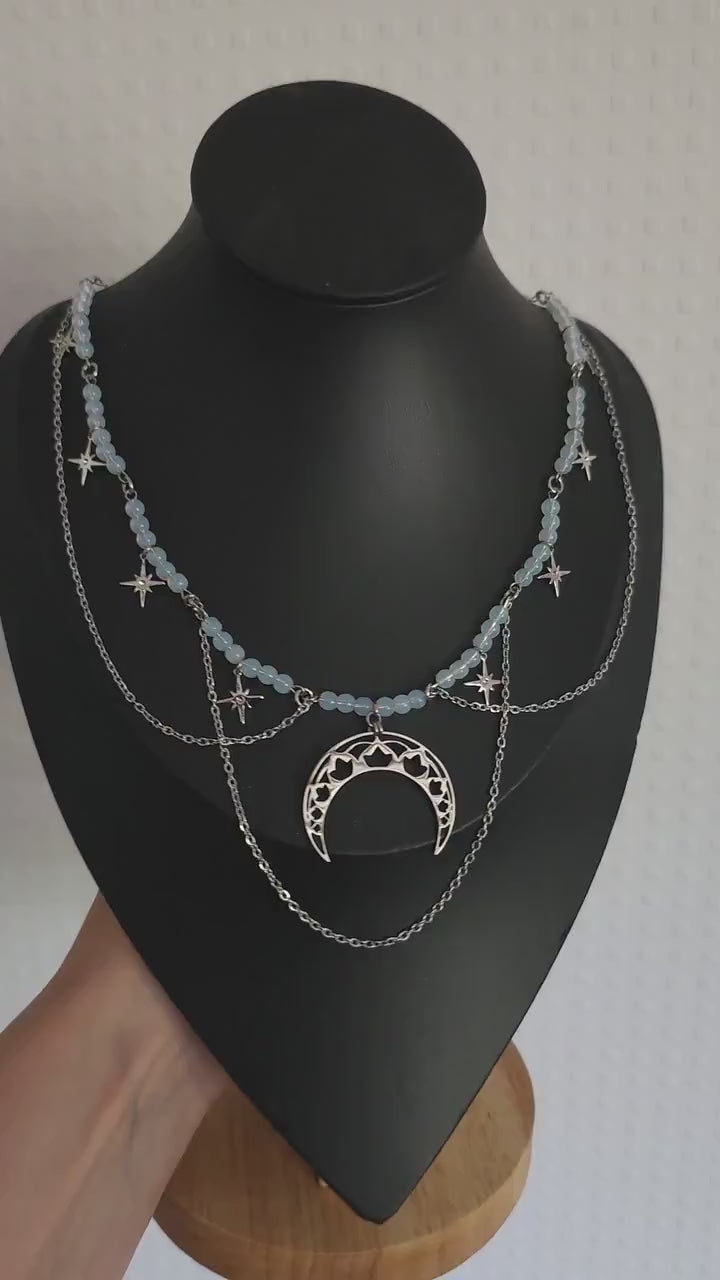 Edelstahl Mond Halskette ~ Größenverstellbares Collier ~ Celestial Sternen Schmuck ~ Fantasy Accessoire
