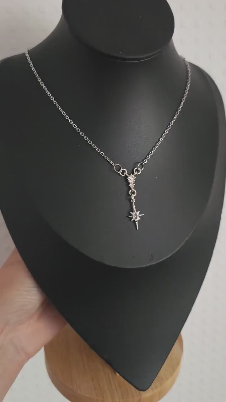 Sternen Halskette~ North Star Pendant ~ Edelstahl und Zirkonia ~ Celestial Jewelry ~ Adjustable Necklace