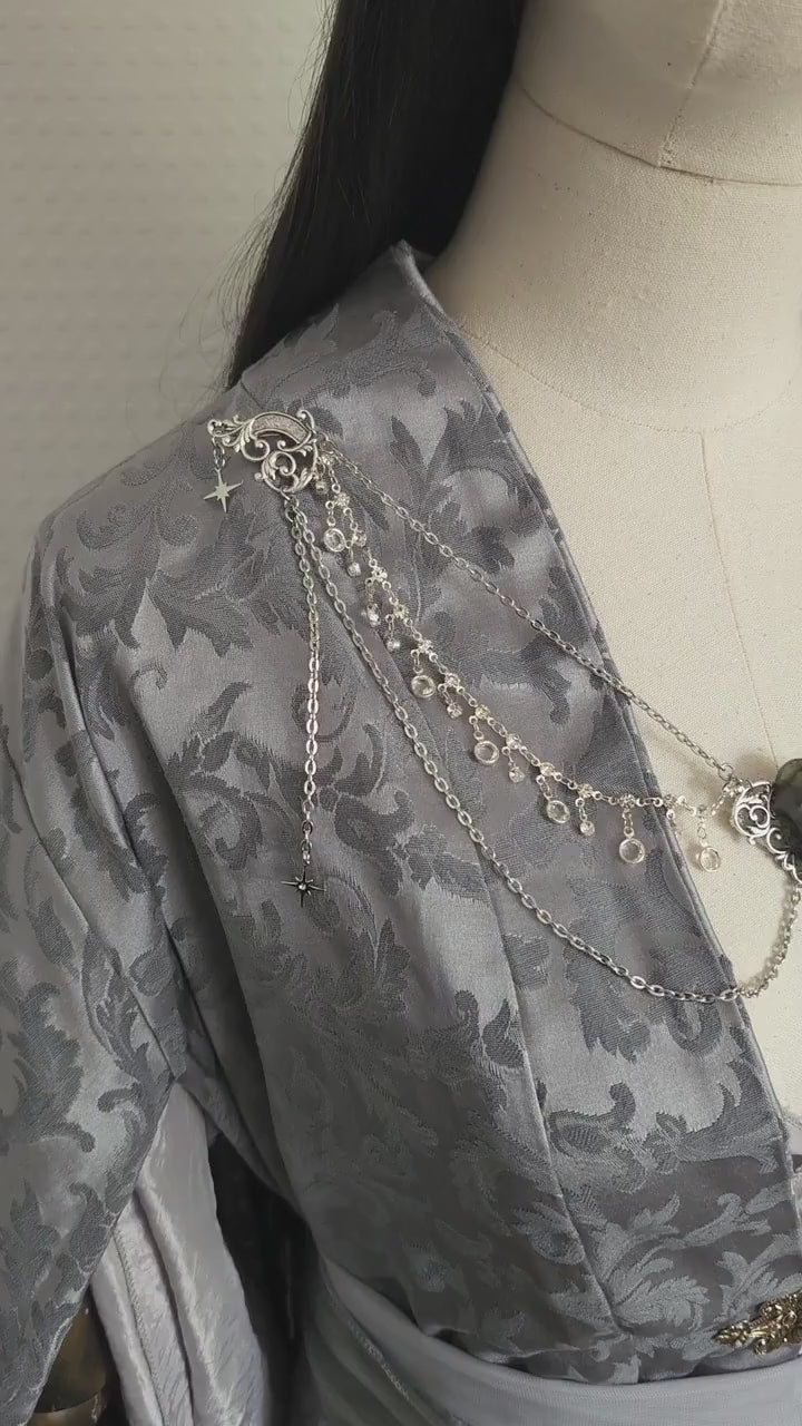 Labradorit Broschenkette ~ Fantasy Ausschnittschmuck mit Kristallen ~ Cape Chain ~ Celestial Jewelry