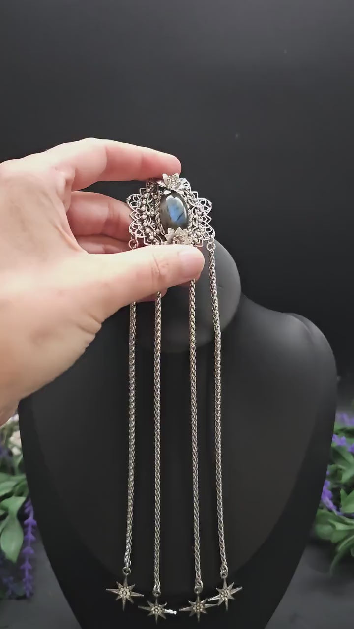Labradorit Sternen Brosche ~ Art Nouveau Gewandschmuck ~ Fantasy Brosche ~ Elfen Schmuck ~ LARP Accessoire