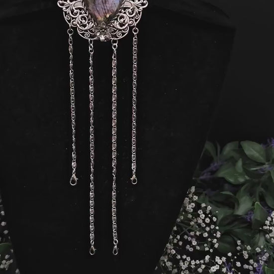Art Nouveau Chatelaine Clip: Labradorite Stone, Costume Accessory