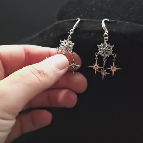 Zirkonia-Stern-Ohrringe - 925er Sterling Silber Hängeohrringe - Ohrringe für Bräute, Hochzeiten, Fantasy & Alltag