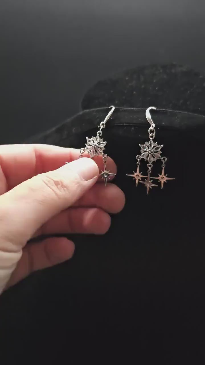 Zirkonia-Stern-Ohrringe - 925er Sterling Silber Hängeohrringe - Ohrringe für Bräute, Hochzeiten, Fantasy & Alltag