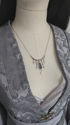 Edelstahl Halskette mit blaugrauer Glasperle ~ Stern Choker ~ Celestial Schmuck ~ Fantasy Accessoire ~ Sternenschmuck
