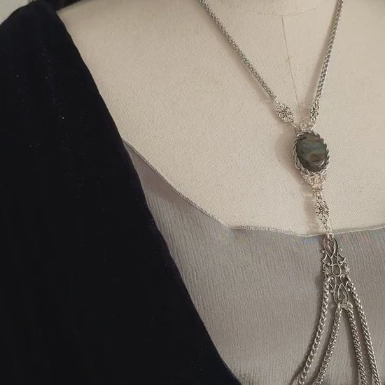 Bodychain "Meréah" ~ handgefertigte Körperkette mit Labradorit ~ Bauchtanz, Fantasy und Cosplay Kostüm Accessoire ~