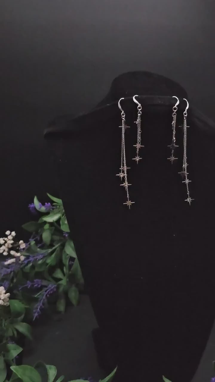 Kurze 925er Sterling Silber Stern-Ohrringe ~ Edelstahl Sterne ~ filigraner Ohrschmuck ~ Fantasy Ohrhaken