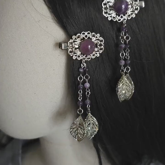 Haarclips mit Amethysten (2 Designs), fantasievolle Haarspangen, Vintage Spangen, Haar-Accessoire, Gothic, Wicca, Renaissance Faire