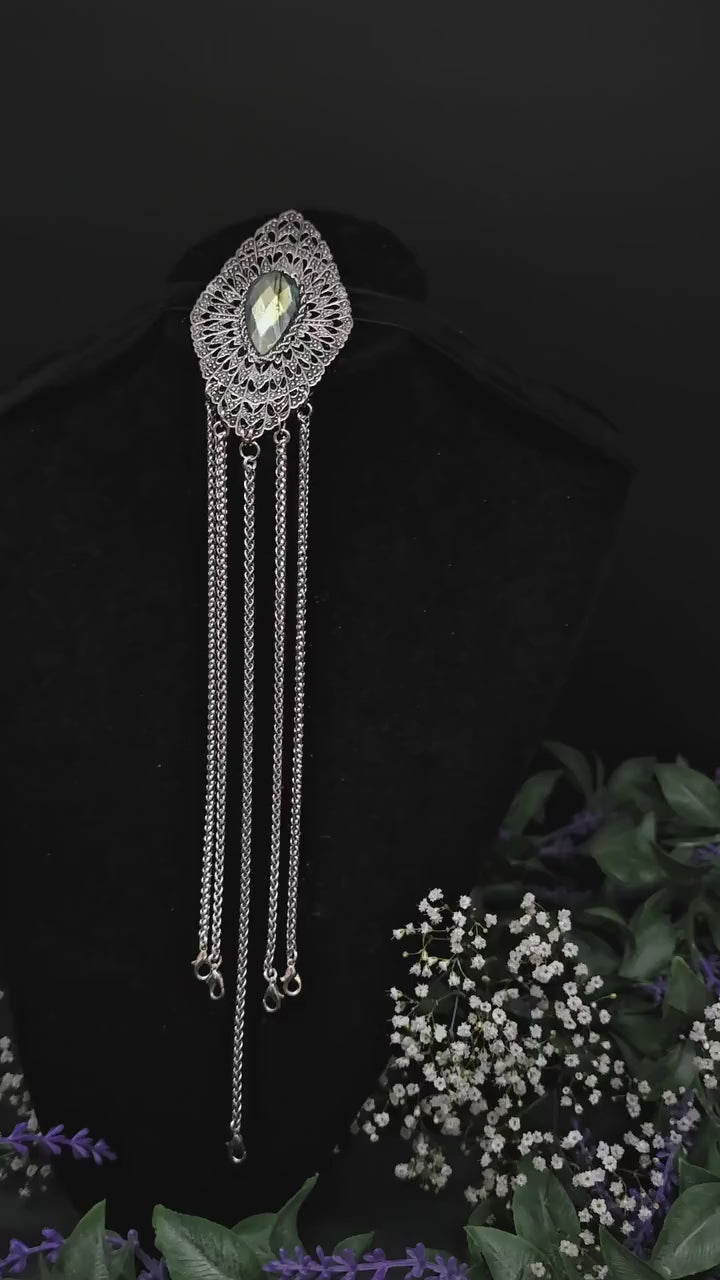 Art Nouveau Labradorite Chatelaine: Handmade Costume Clip