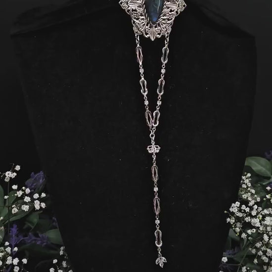 Filigrane elfenhafte Brosche ~ Labradorit Brosche ~ Dekorativer Pin für Bräute und Hochzeiten ~ Vintage Schalnadel ~ Brosche für Fantasy