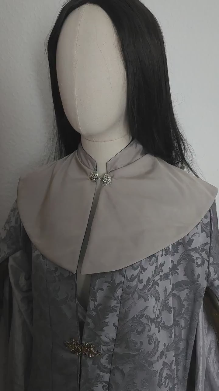 Nackenwärmer "Sylvaria", Elbische Gugel, Salbeigrün, Silber, Fantasy Accessoire, Mittelalter Schal, Hexen Capelet