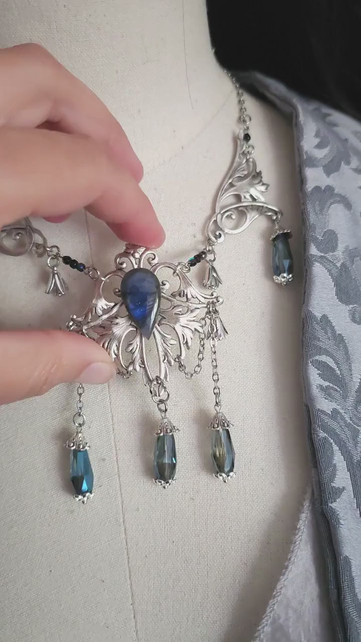 Dunkelblauer Labradorit Halskette ~ Art Nouveau Fantasy Schmuck ~ Hochzeitsschmuck