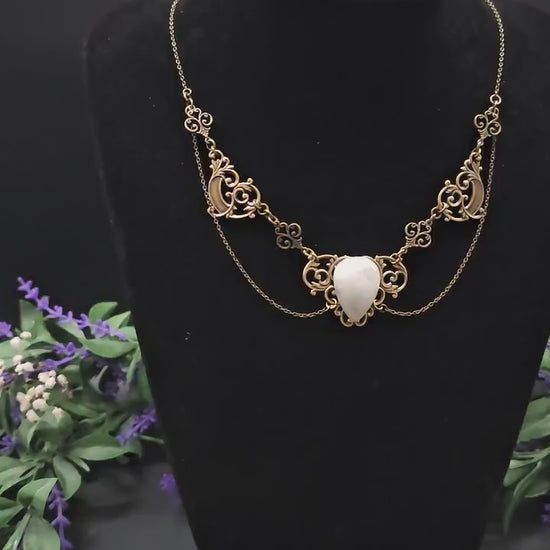 Art Nouveau Mondstein Halskette ~ filigrane Mond Kette ~ Jugendstil Collier ~ Größenverstellbar ~