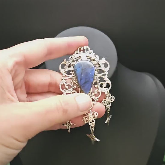 Art Nouveau Labradorit Brosche ~ Sternen Accessoire mit blauem Labradorit ~ Fantasy Gewandschmuck ~ Elfen Schmuck ~ LARP