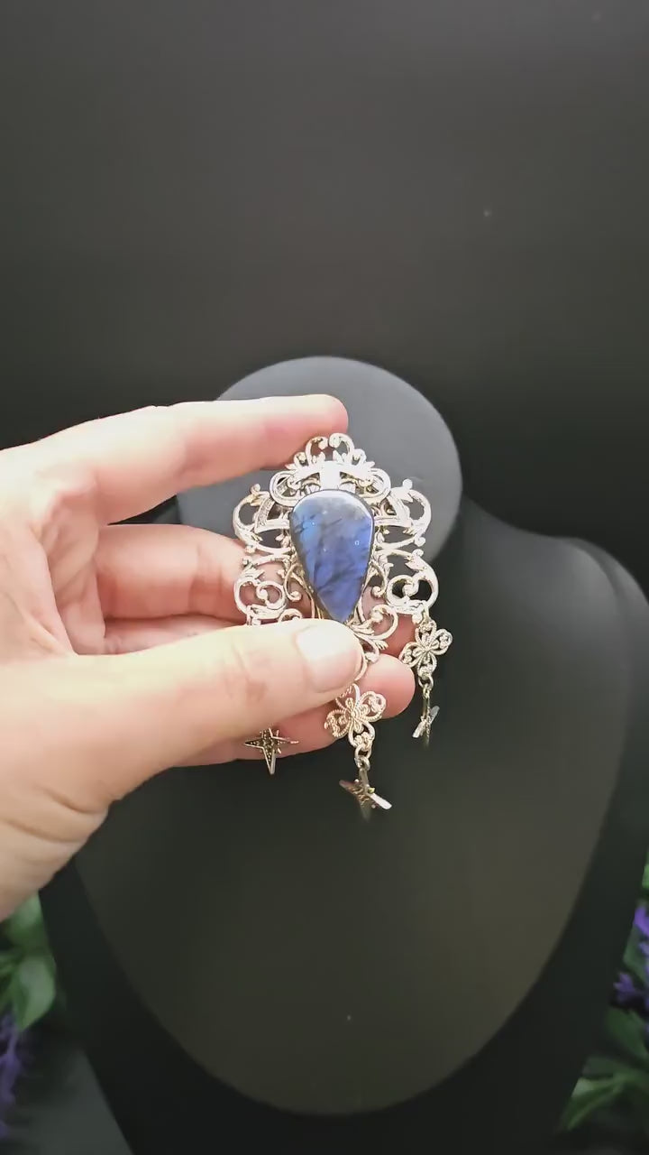 Art Nouveau Labradorit Brosche ~ Sternen Accessoire mit blauem Labradorit ~ Fantasy Gewandschmuck ~ Elfen Schmuck ~ LARP