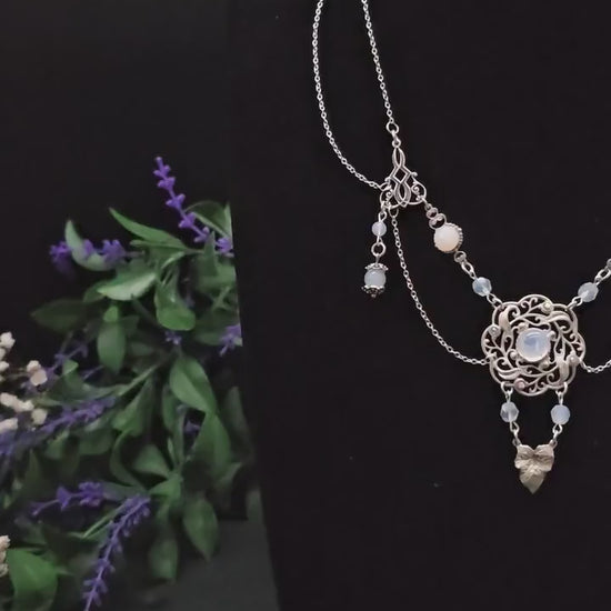 Art Nouveau Halskette mit Opalithperlen ~ Vintage Stil ~ größenverstellbar ~ handgefertigt