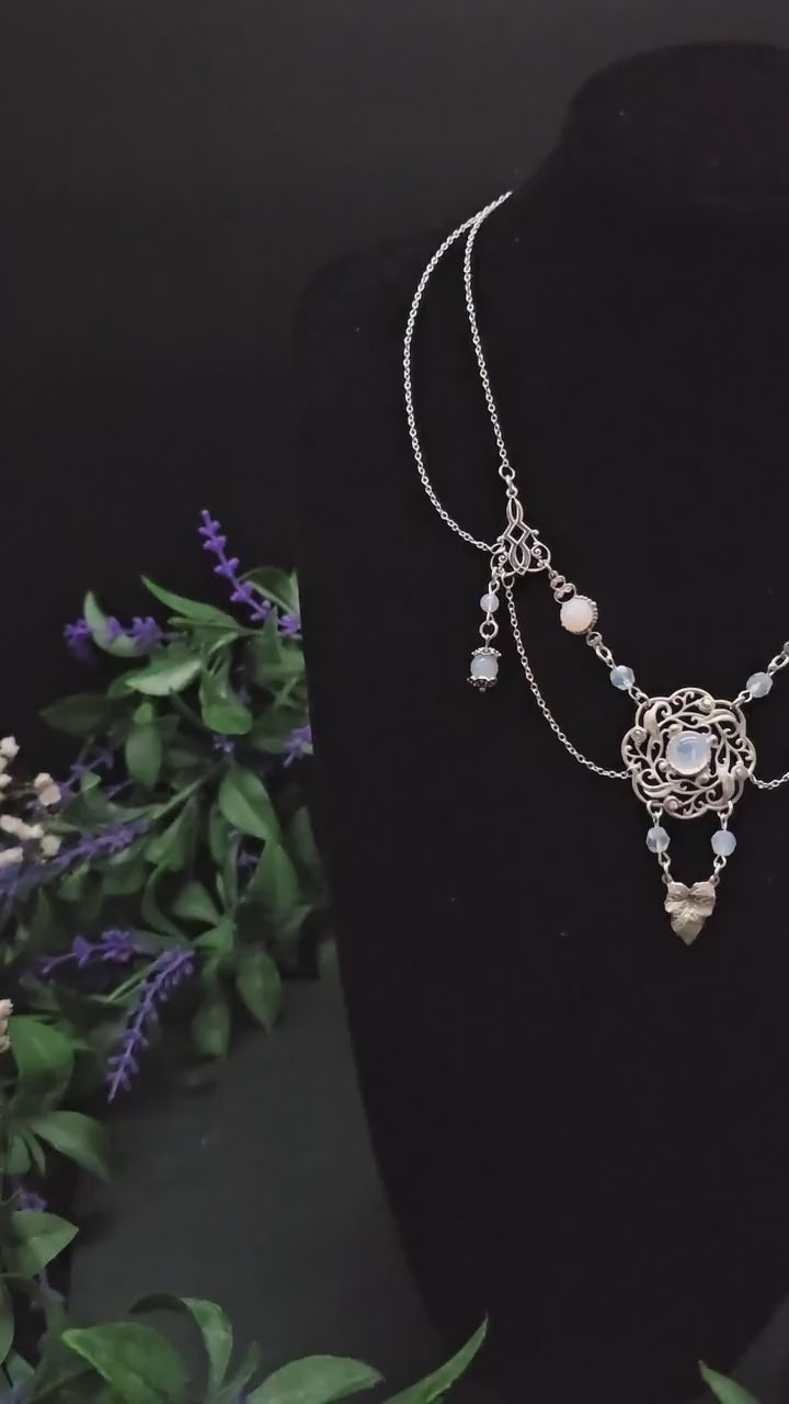 Art Nouveau Halskette mit Opalithperlen ~ Vintage Stil ~ größenverstellbar ~ handgefertigt